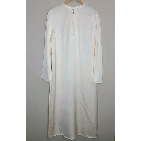 Saint Art Tuckernuck Isabel Satin Long Sleeve Midi Dress Ivory Modest Minimalist - Picture 3 of 9